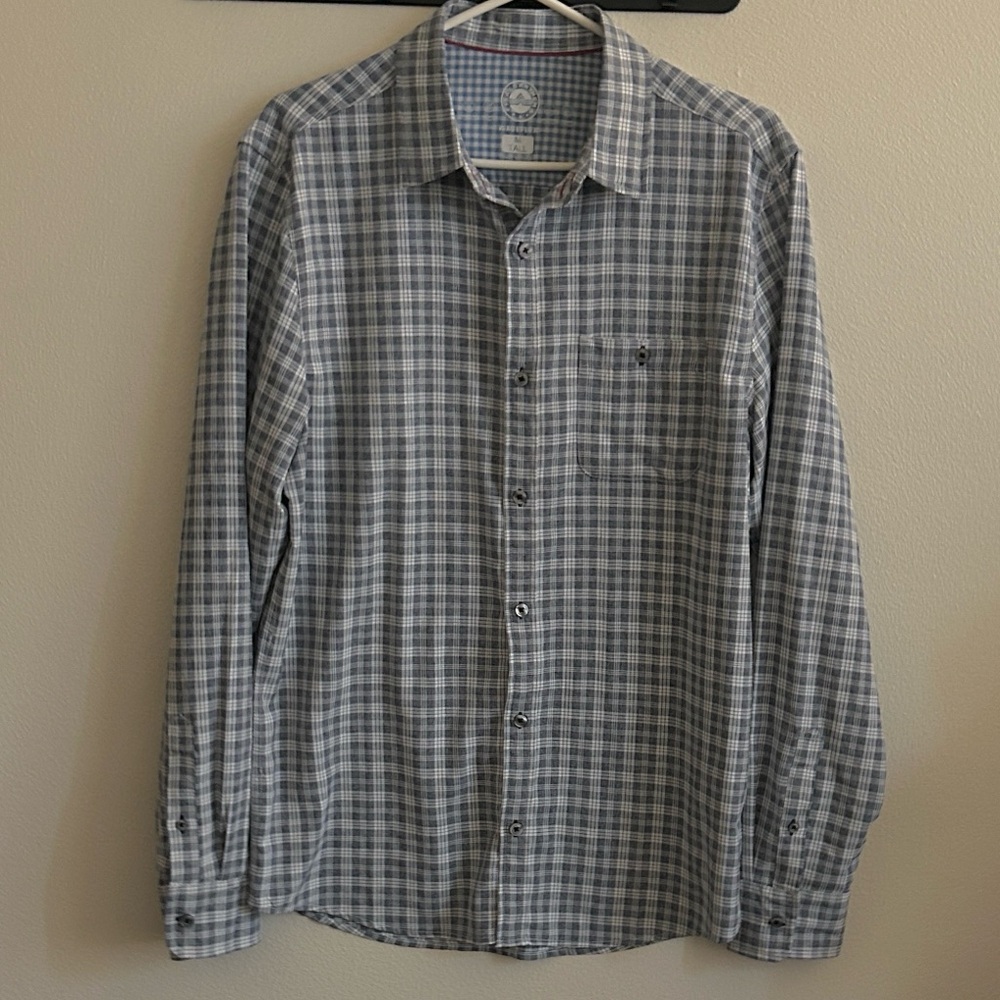Flag & Anthem Men's Light Blue/White Check Made Flex M Tall Stretch Plaid Shirt